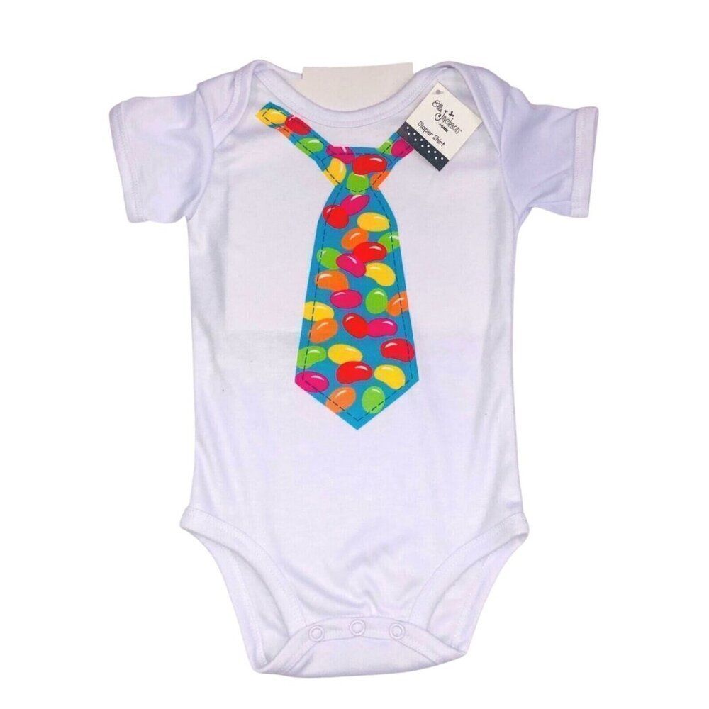 Ella Jackson 0-6 Mos One Piece White Neck Tie Jelly Beans Diaper Shirt New